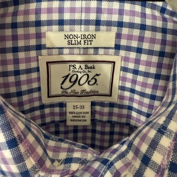 Jos. A. Bank Purple 1905 Non iron slim fit long sleeve Button Up Shirt 15-33 - Picture 2 of 5